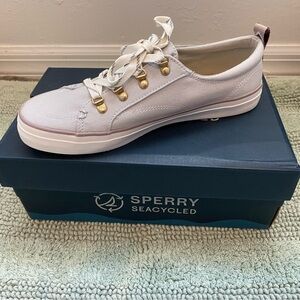 Sperry Women's Cream Canvas Sneakers with Gold Accents